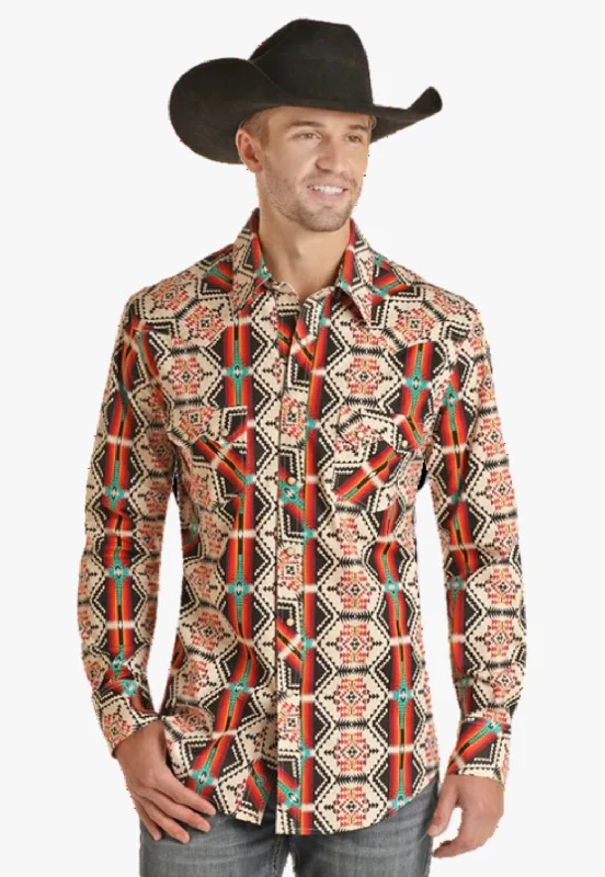 Rock & Roll Mens Aztec Poplin Long Sleeve Shirt