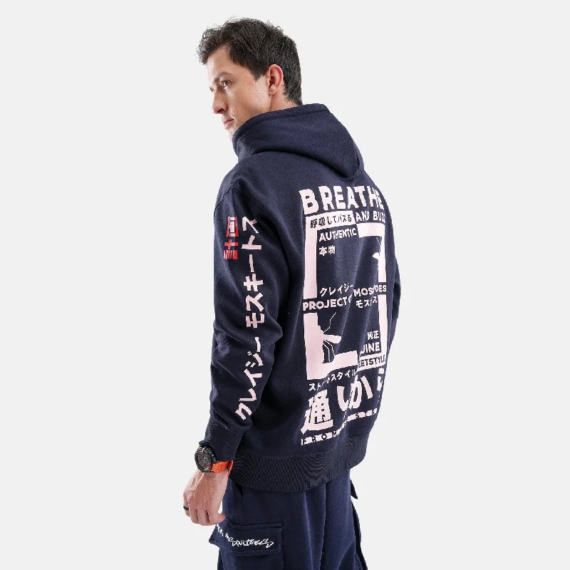 Breathe and Buzz Regular Fleece Hoodie in Navy