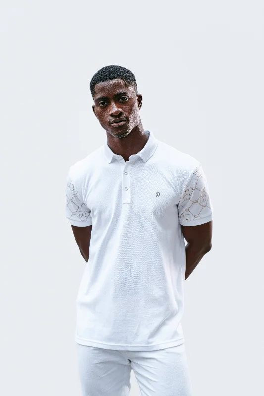 White signature printed sleeve polo