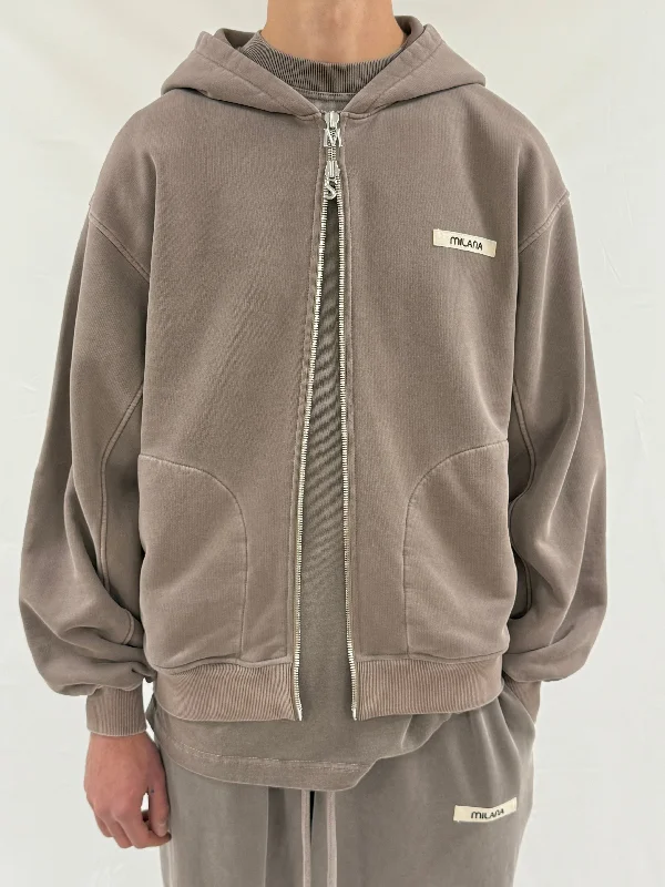 Washed Brown Core Heavyweight Zip Hoodie.