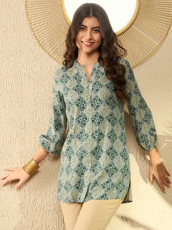 Super Deal Women Grey Rayon Blend Geometric Printed Regular Tunic