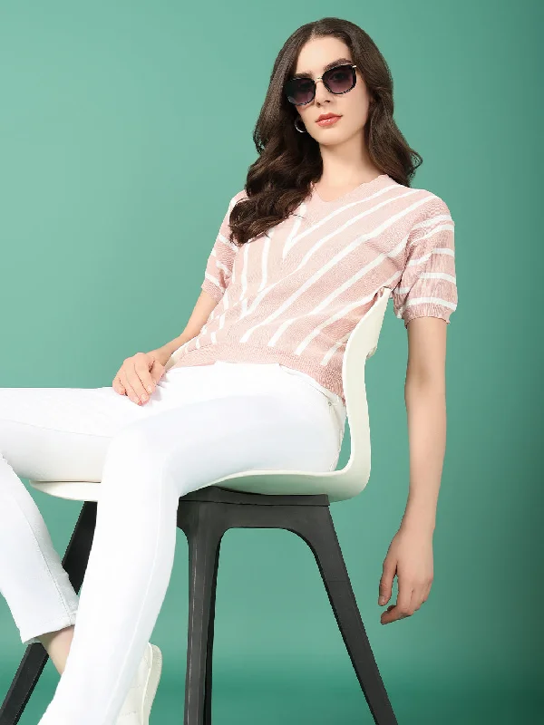 Value Deals Women Peach Striped Top
