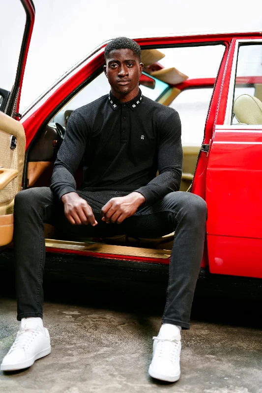 Black signature long sleeve polo