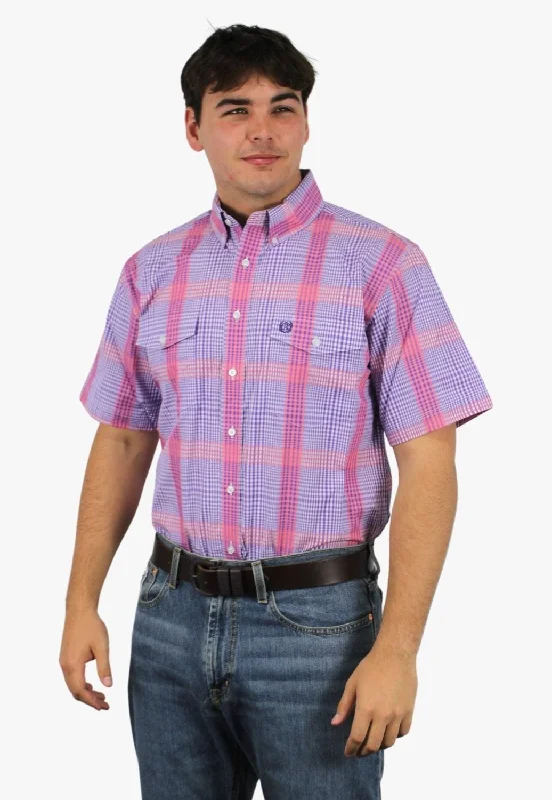 Panhandle Mens Check Button Down Short Sleeve Shirt