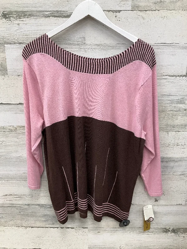 Weekend Savings Bonanza Top Long Sleeve By Notations In Brown & Pink, Size: 2x