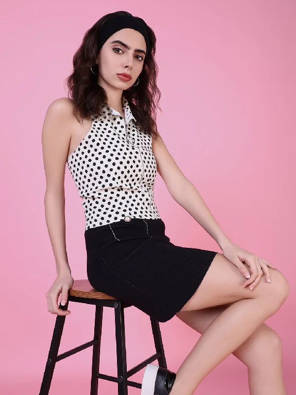 Online Exclusive Women Cream Polka Dots Top
