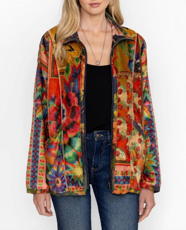 Act Fast Joan Zip Reversible Sherpa Jacket - Tie Dye Scarf Print