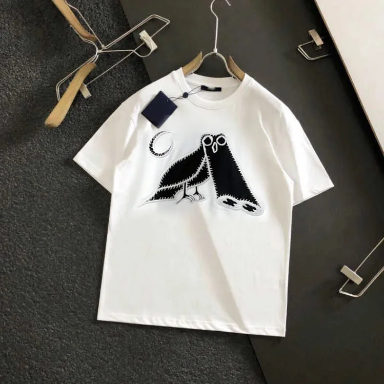 LV - Men 'White' Owl Embroidered Oversized T-Shirt LV813