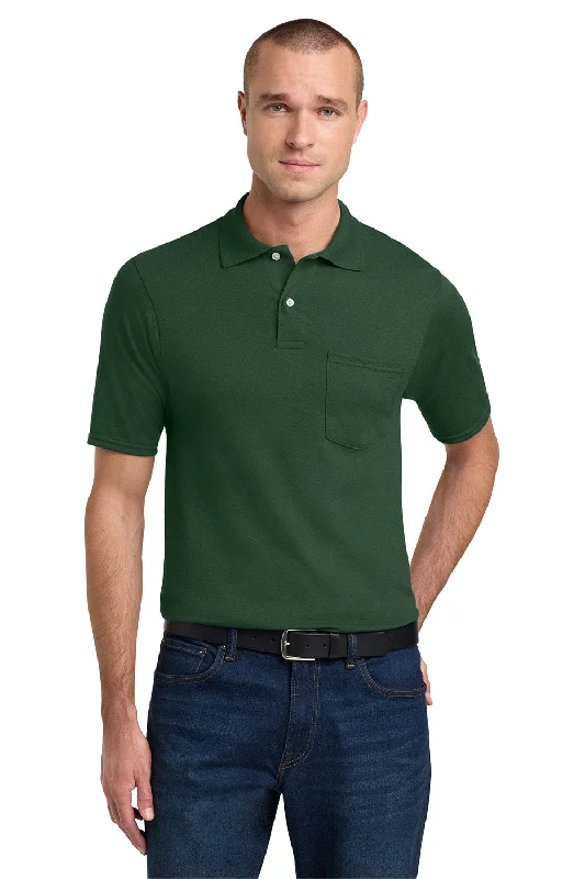 Jerzees Mens SpotShield Stain Resistant Short Sleeve Polo Shirt w/ Pocket - Forest Green