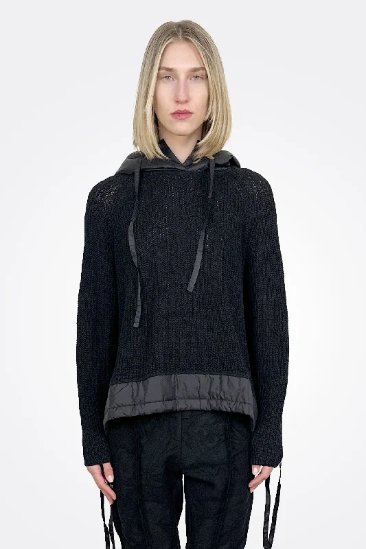 Weekend Bargains to Savor Quilt Detail Knit Hoodie - Black