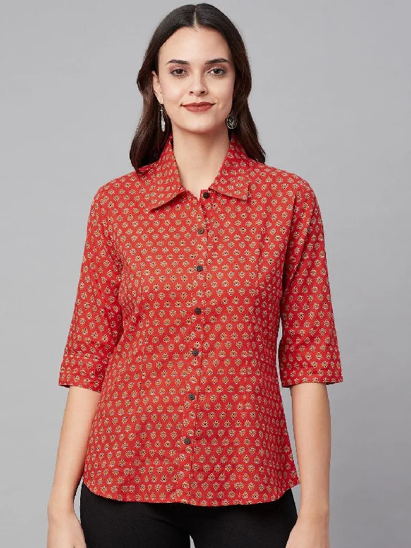 Weekend Specials to Enjoy Red Block Printed Casual Women Shirts