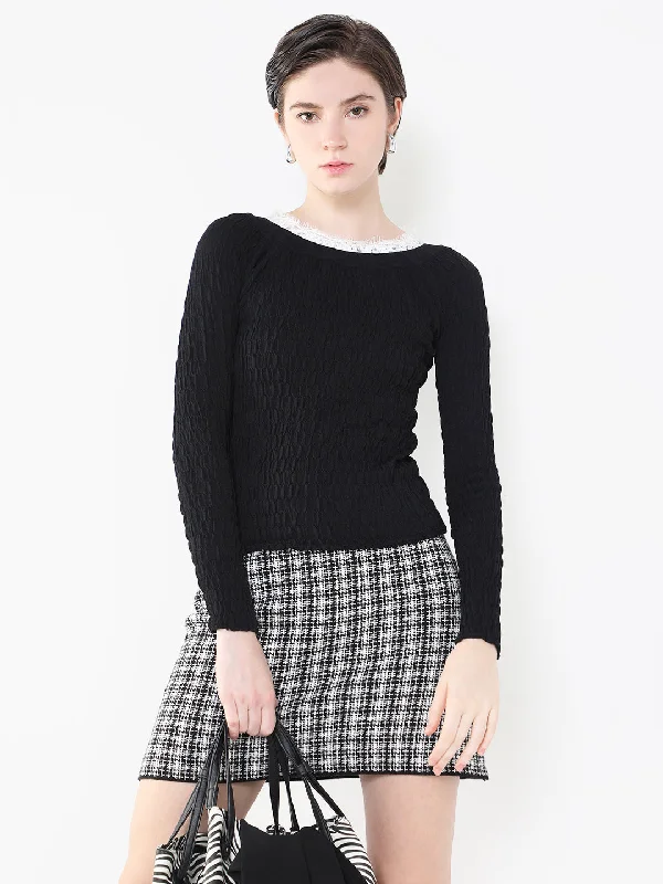Reduced Price Women Solid Black Fitted Top
