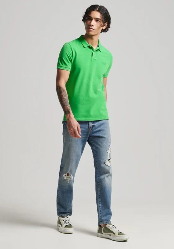 Superdry Vintage Destroy Polo Shirt, Kelly Green