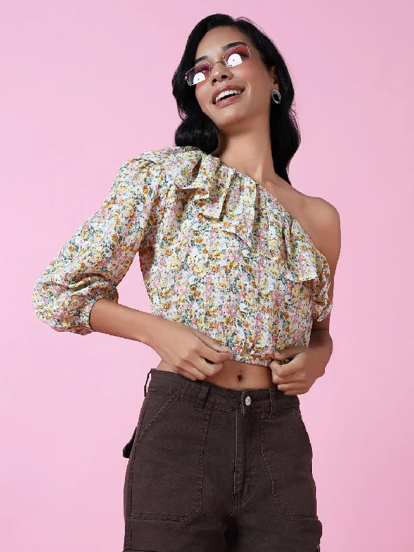 Weekend Offers That Impress Women Yellow Floral Crop Top
