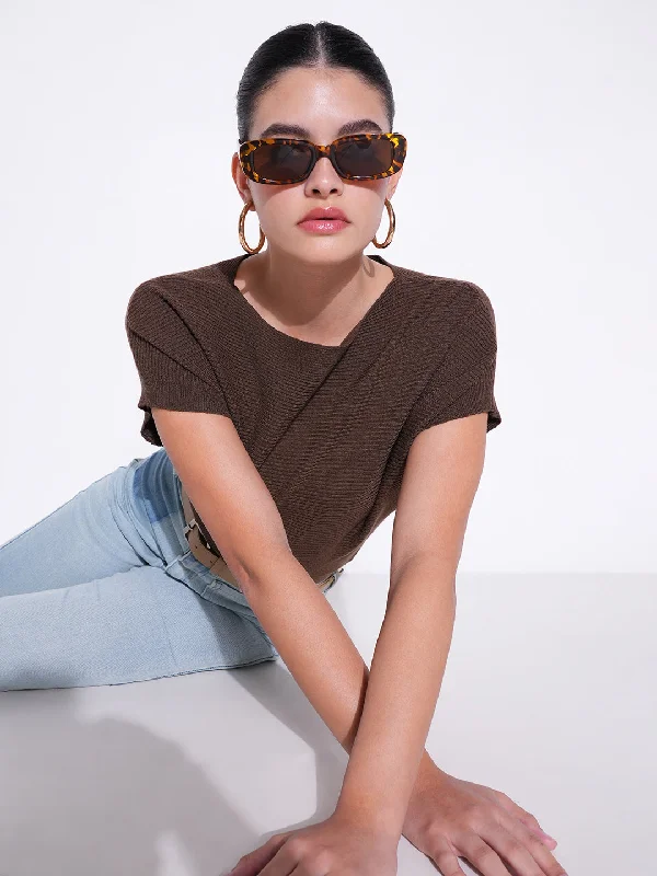 Year-End Clearance Women Brown Solid Crop Top