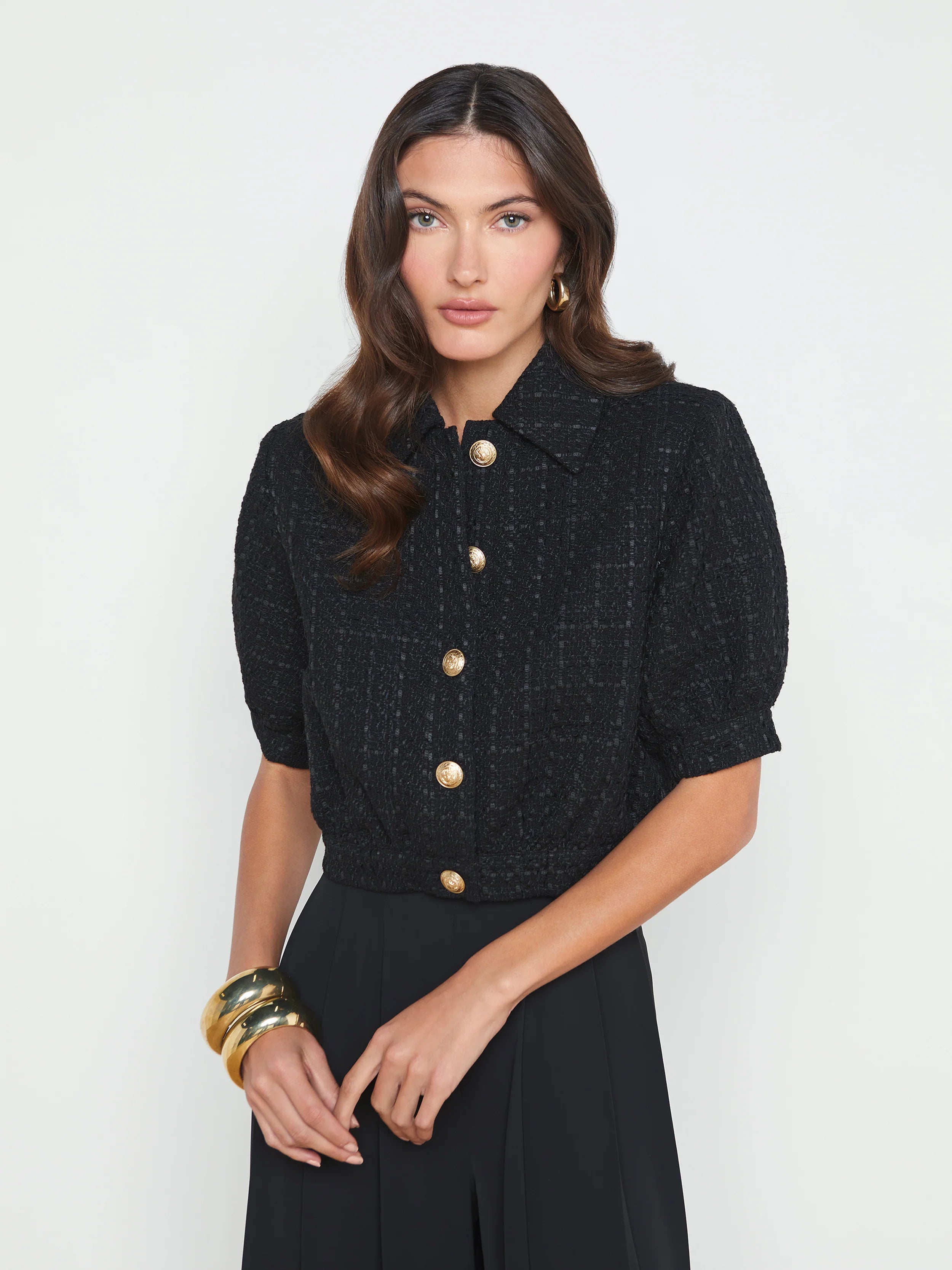 Stock Clearance Cove Cropped Tweed Jacket - Black