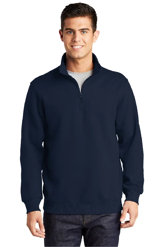 Sport-Tek Mens Shrink Resistant Fleece 1/4 Zip Sweatshirt - True Navy Blue