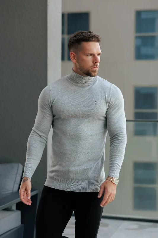 FS Light Grey Roll Neck Knitted Jumper With FS Branding - FSN208