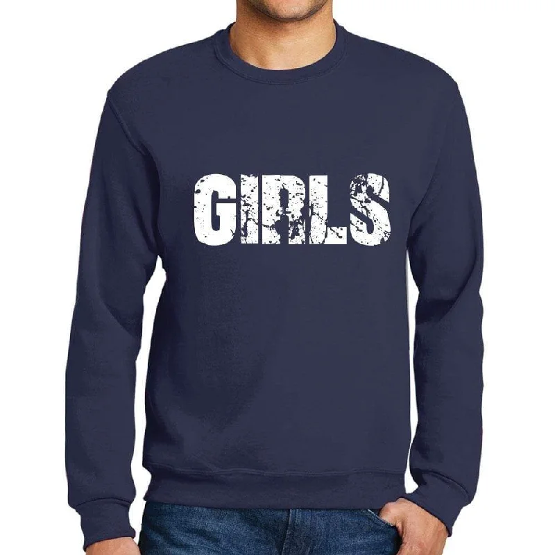 Men's Printed Graphic Sweatshirt Popular Words GIRLS French Navy