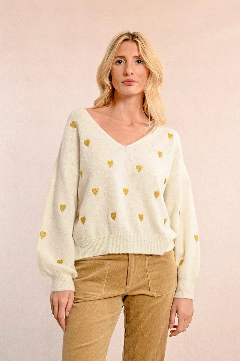 Weekend Deals That Please Heart Pattern Sweater - Off White