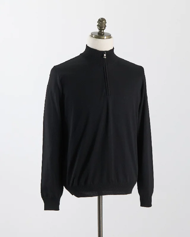 Black 12 Gauge Quarter Zip Wool Sweater