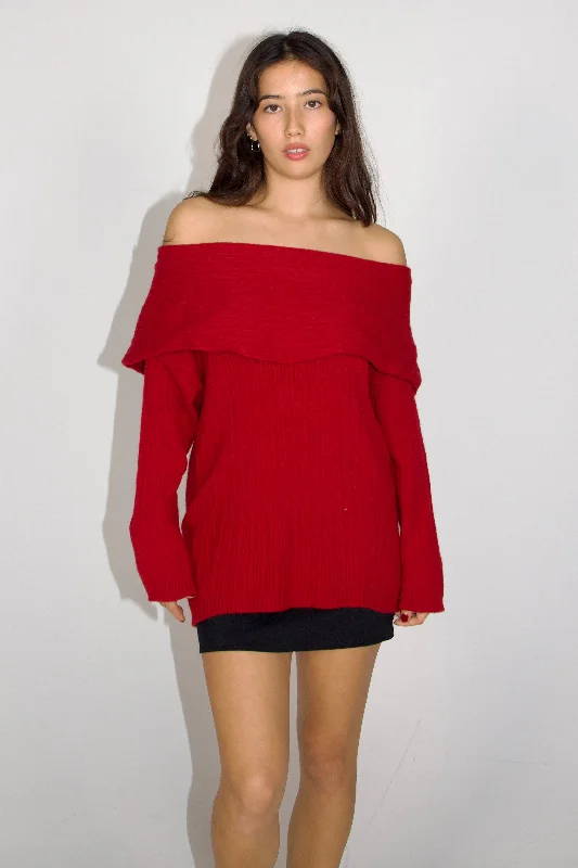 Weekend Shopping Extravaganza Juliette Off Shoulder Knitted Long Sleeve Top