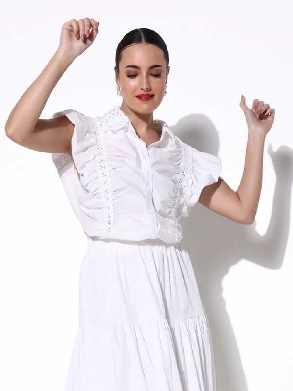 Weekend Savings Spectacle Women Solid White Crop Top