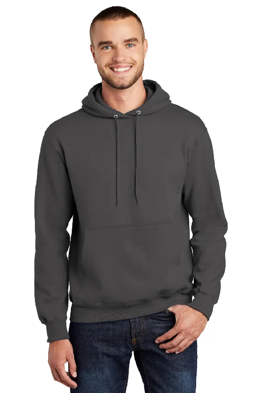 Port & Company Mens Essential Pill Resistant Fleece Hooded Sweatshirt Hoodie w/ Pouch Pocket - Charcoal Grey