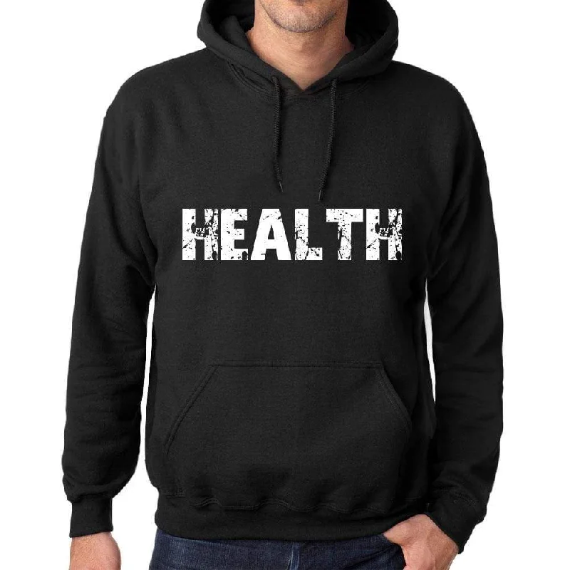 Men's Women's Unisex Printed Graphic Cotton Hoodie Soft Heavyweight Hooded Sweatshirt Pullover Popular Words HEALTH Deep Black