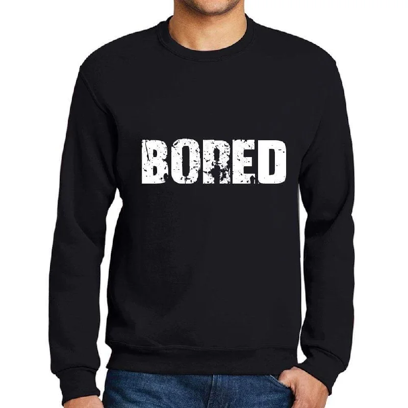 Men's Printed Graphic Sweatshirt Popular Words BORED Deep Black