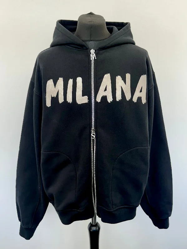 Black Paint Heavyweight Zip Hoodie.