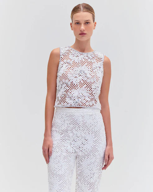 Weekend Savings Spectacular Hand Beaded Lace Top - White