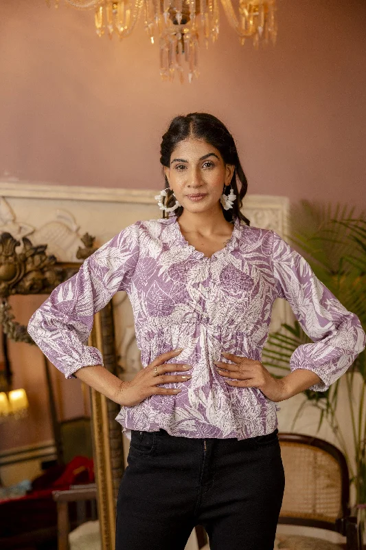 Weekend Savings Sensation Women Purple Printed V-Neck Peplum Tunic