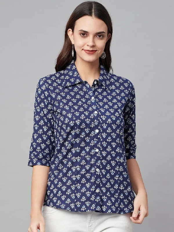Weekend Bargains to Enjoy indigo Block Printed Casual Women Shirts
