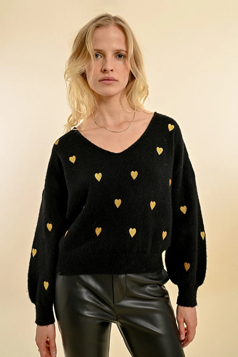 Weekend Bargains to Snag Heart Pattern Sweater - Black