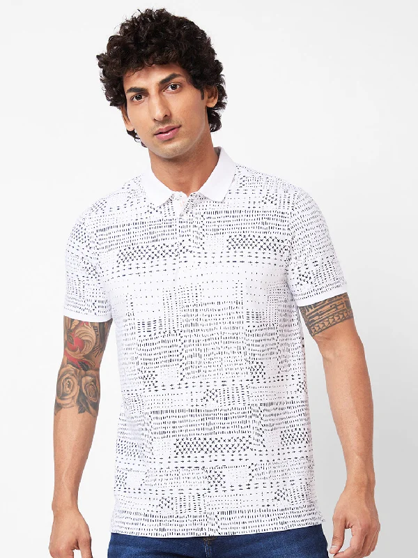 Spykar Polo Collar Half Sleeves White T-Shirt For Men