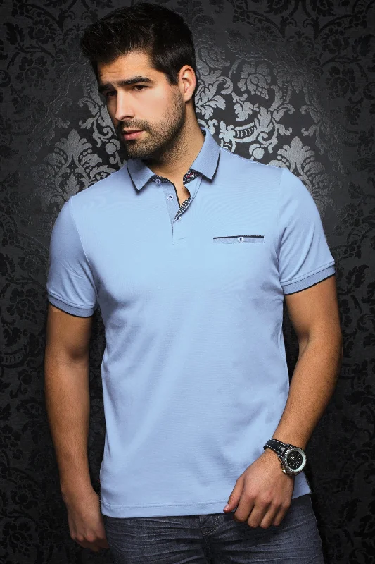 Au Noir Short-Sleeve Polo | Mercury Light Blue