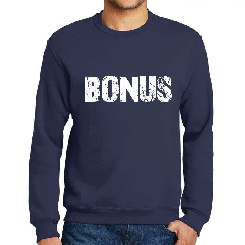 Men's Printed Graphic Sweatshirt Popular Words BONUS French Navy