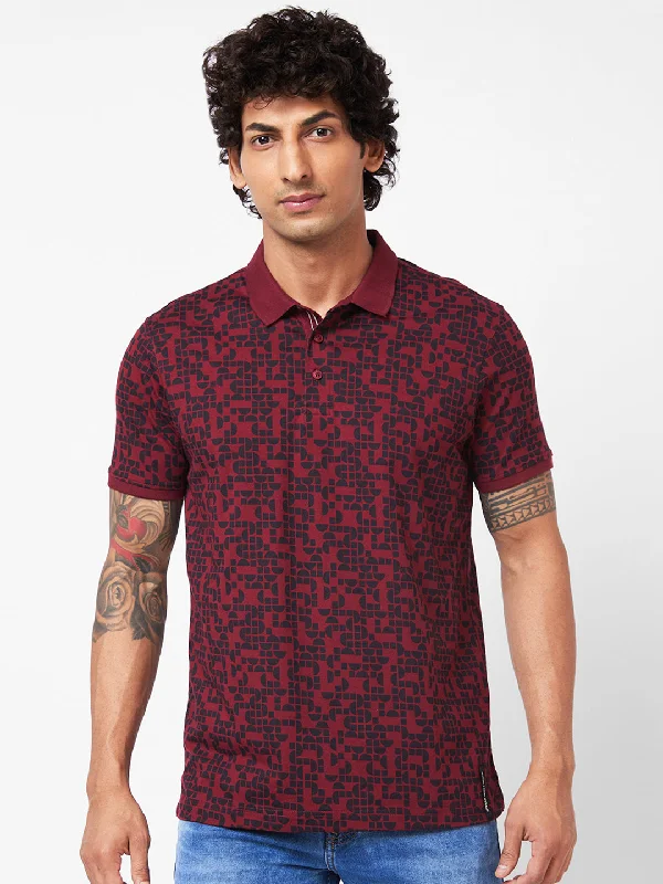 Spykar Polo Collar Half Sleeves Red T-Shirt For Men