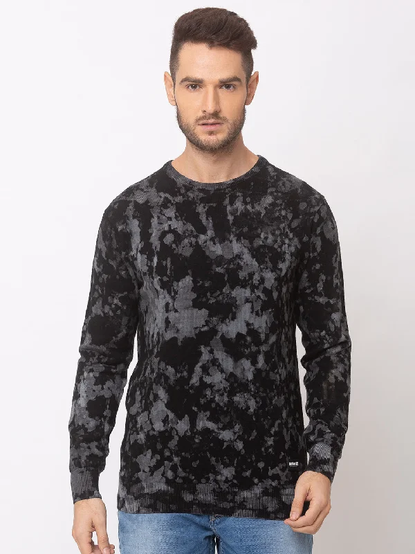 Spykar Men Black Cotton Regular Fit Sweater