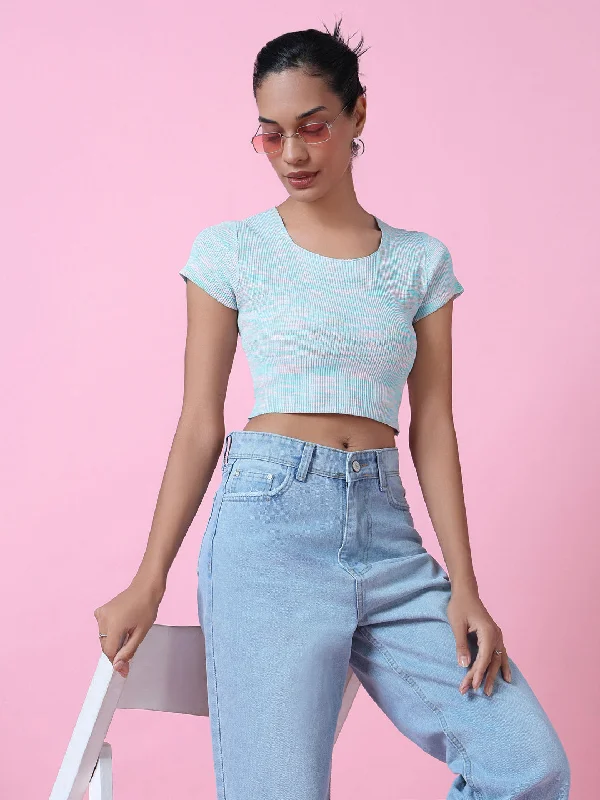 Weekend Offers That Excite Women Blue Solid Crop Top