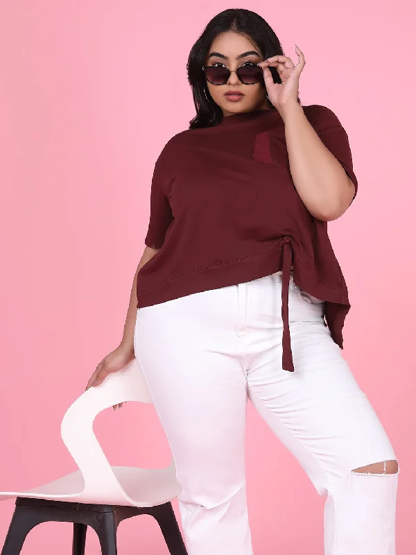 Closeout Deal Women Solid Maroon Top