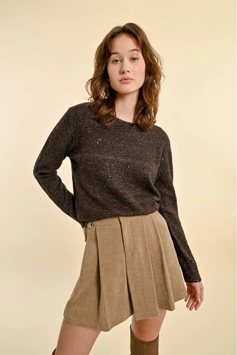 Weekend Specials to Delight Iridescent Knit Sweater - Chocolate