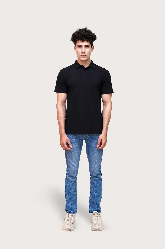 Black Self Collar Polo