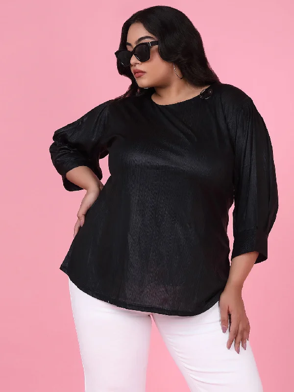 Weekend Bargains to Celebrate Women Solid Black Top