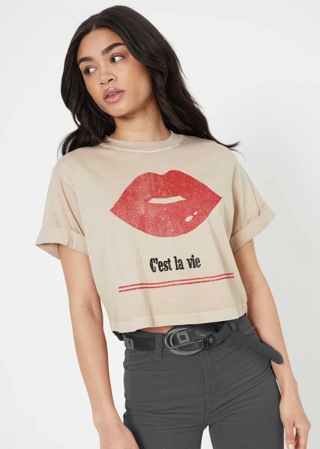 Weekend Bargains to Celebrate C'est La Vie Crop Tee - Sand