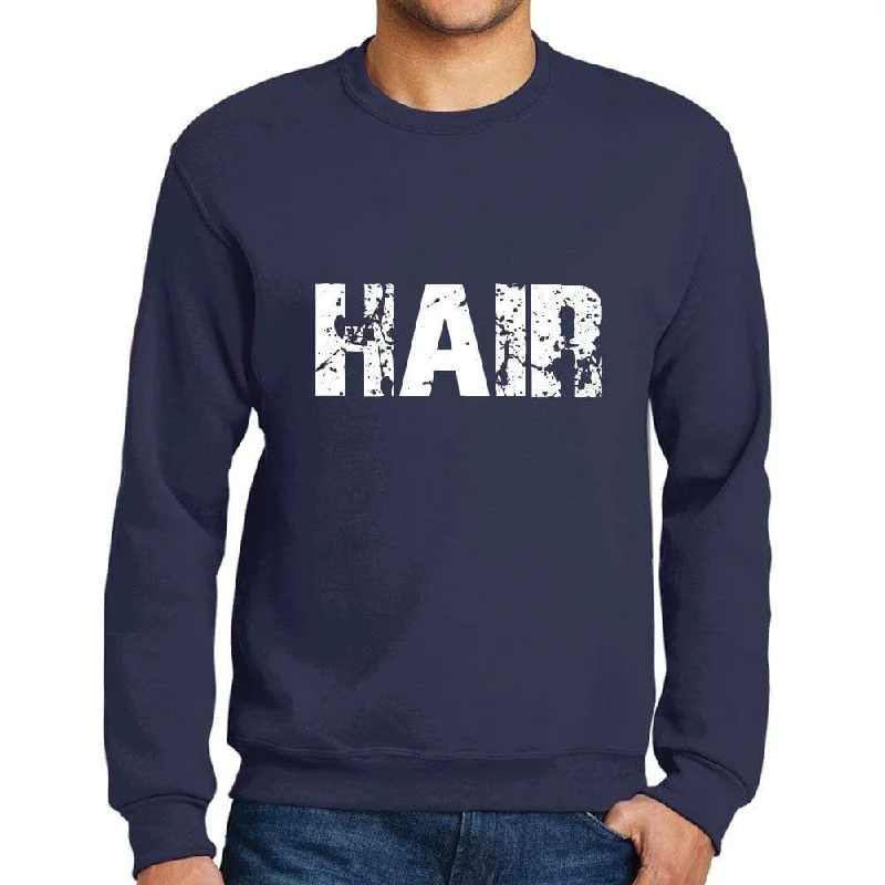 Men's Printed Graphic Sweatshirt Popular Words HAIR French Navy