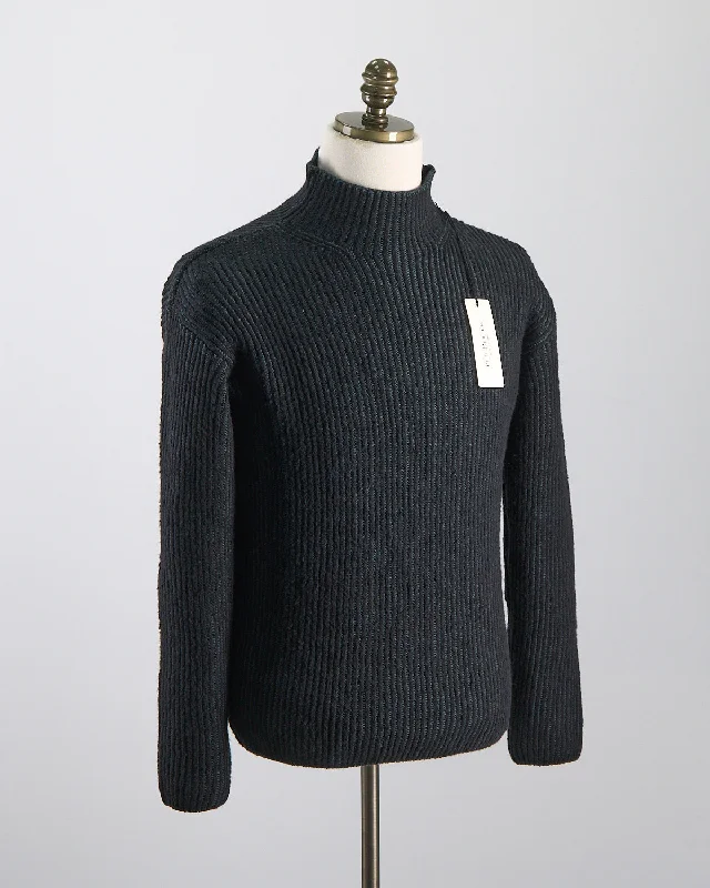 Soft Ribbed Hi Low Mockneck Sweater