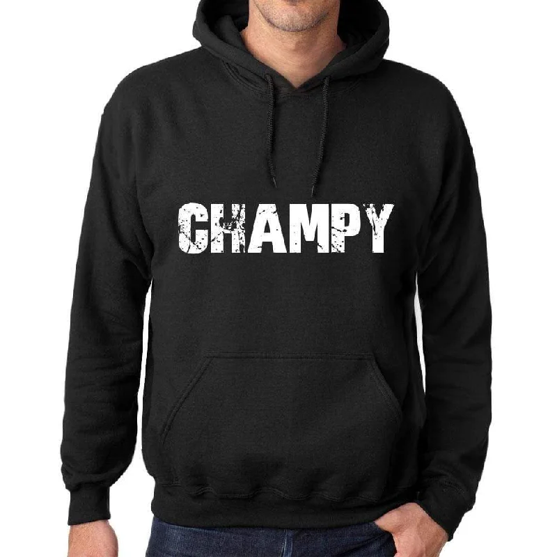 Men's Women's Unisex Printed Graphic Cotton Hoodie Soft Heavyweight Hooded Sweatshirt Pullover Popular Words CHAMPY Deep Black