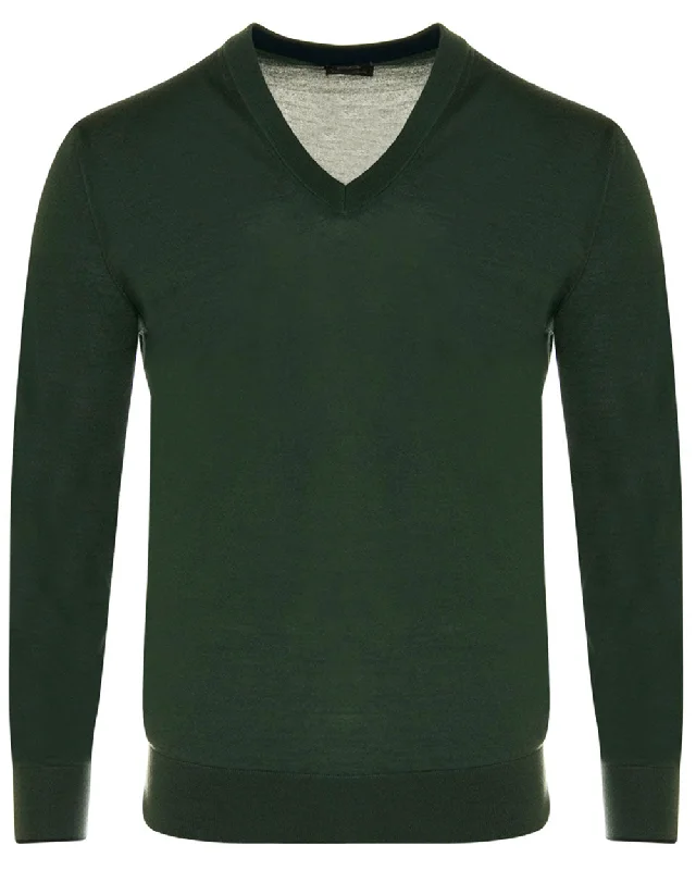 Olive Cashmere V-Neck Sweater